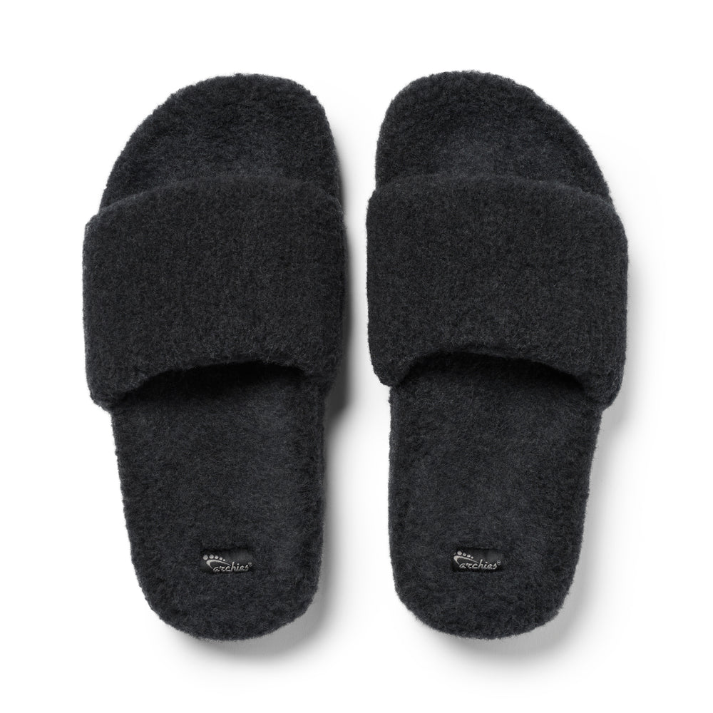  Arch Support Wool Slippers - Single Band Slide - Charcoal 